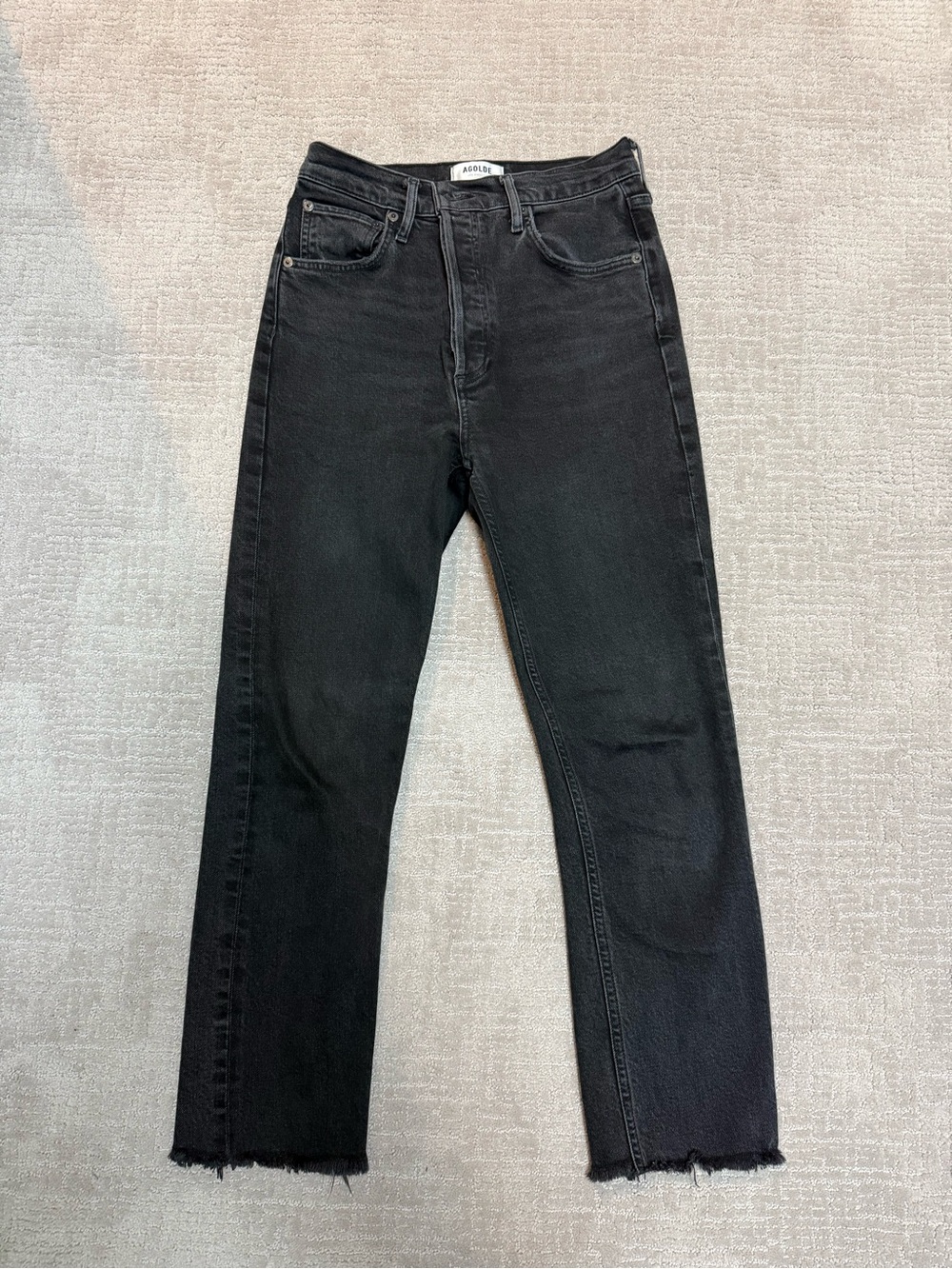 Agolde Black Slim Straight-Leg Jeans with Raw Hem